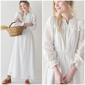 POLAGRAM Chic White Eyelet Long Sleeves Maxi Dress